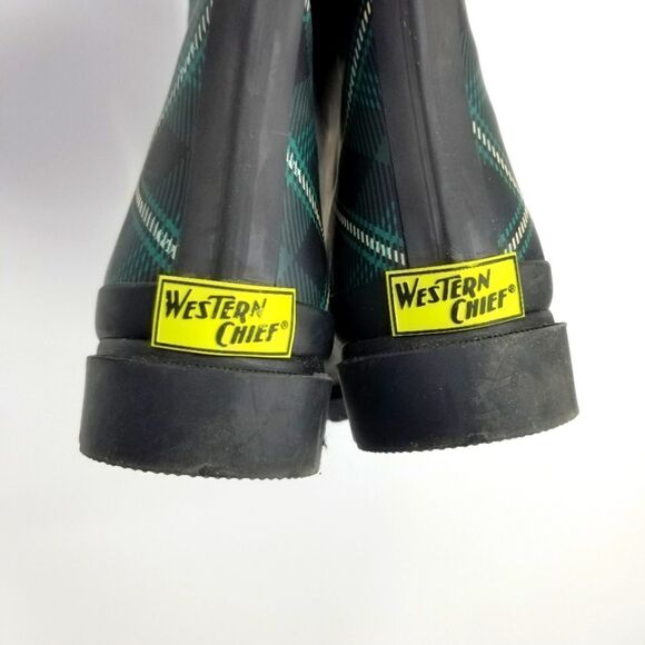 Western Chief "Coreen" Plaid Evergreen Tall Rubber Boots - Picture 10 of 11